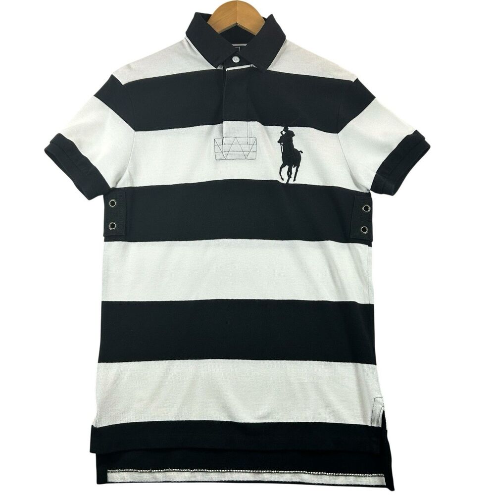 Polo Ralph Lauren Polo Shirt Womens Sz S White/Black Striped Custom Fit Big Pony